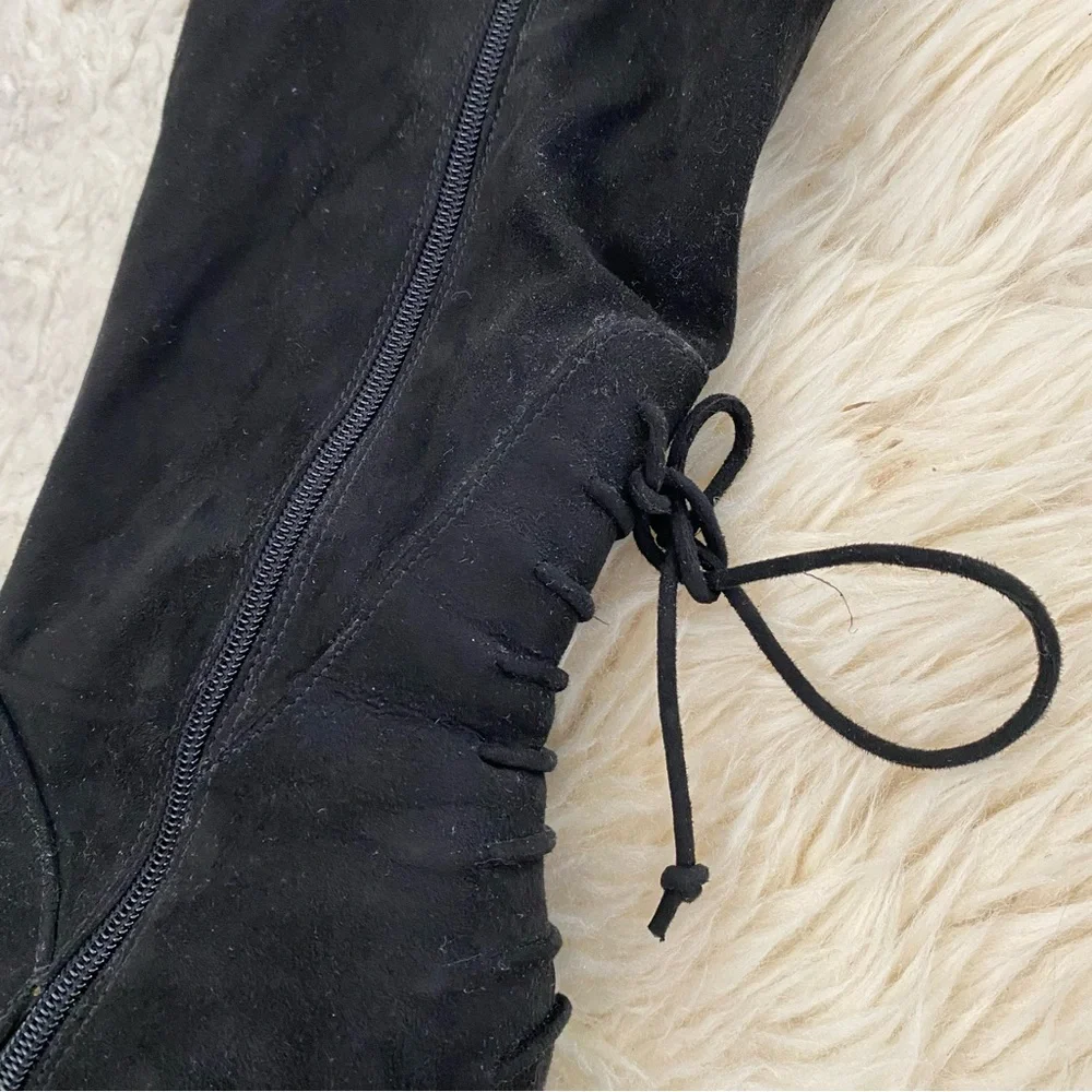 Black Suede Knee‑High Block Heel Boots | Size 11